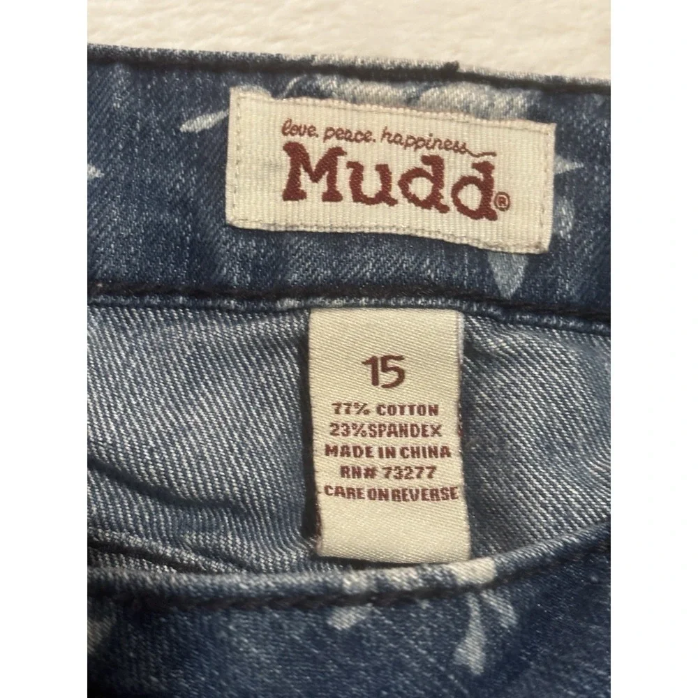 Mudd Shorts Womens 15 Floral Flowers Low Rise Denim Cut Off Boho Frayed Blue‎